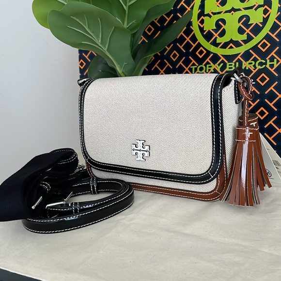 New, tory burch thea canvas flap crossbody brown 156051 - Picture 4 of 15